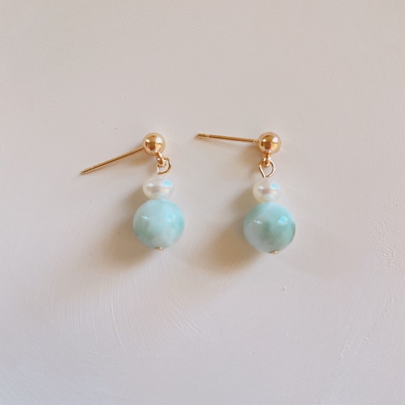 Handmade Natural Green Larimar Pearl Earrings - Picture 6 of 8
